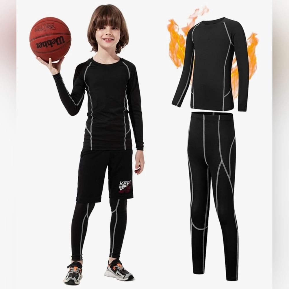 New Kids Black Pro Combat Athletic Compression Set Size Medium 8-10